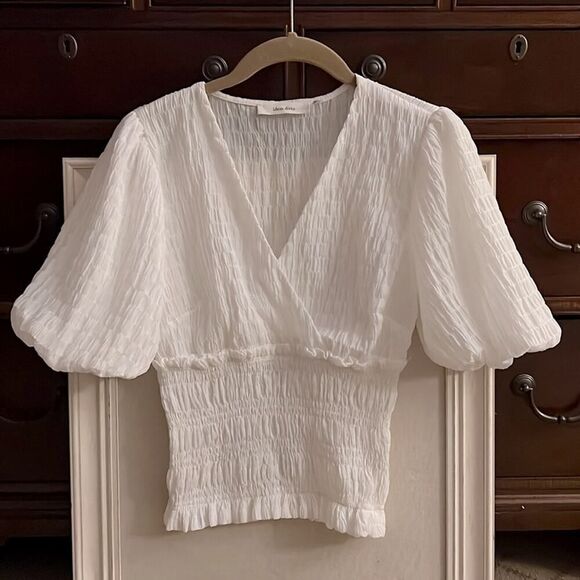 Idem Ditto white gauzy boho V neck with Puffed sleeves S - Picture 1 of 13